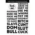 19 x Block Word Temporary Tattoo Lettering in Black Sexy Kinky A4 Sheet