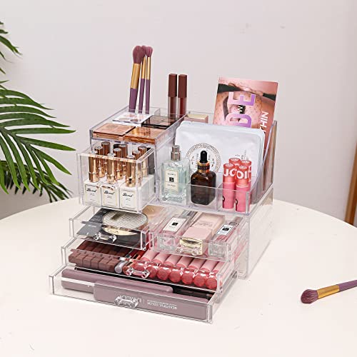 Cq Acrylic 2-Pack Clear Makeup Organizer with 5 Stackable Drawers & Top Holder