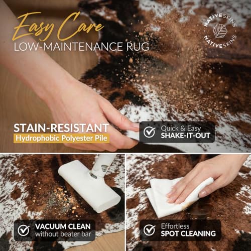Brown Faux Cowhide Rug 4'7"x6'7" Semicircular Washable Non-Shedding