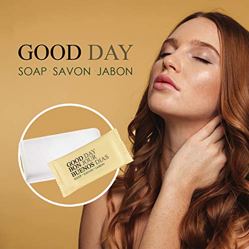 Soap Travel Size Bulk- Hand and Facial Soap - GOOD DAY - 0.5 OZ- 100 White Bars Per Case- Moisturizing - Individually Wrapped for Hotels, Rentals, Charity Donations, spa - Value Pack