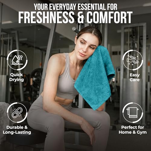 RIVERSIDE Pack of 24 Wash Cloths for Showering, 12 x 12 Inches, Super Soft & Absorbent, 100% Cotton Washcloths Premium Quality Flannel Face Cloths for Bathroom, Gym, Spa (Teal, 24 Pack)