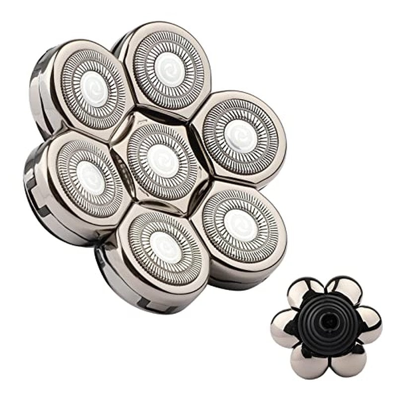 Electric Shaver Replacement Heads 7D - 7 Blades Head Shaver Replacement Heads Universal Stainless Steel Rotary Blade Refills for Bald Head Razor for Men (Silver Gray)