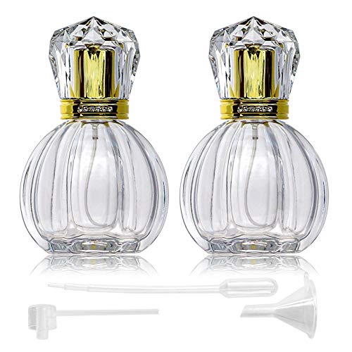 2PCS Refillable Vintage Pumpkin-Shaped Glass Perfume Spray Bottles 50ML with Gold Nozzle