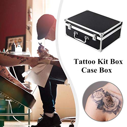 Yuelong Black Aluminum Tattoo Carry Case 12.6x9.5x5.1 Inch with Double Lock & Foam
