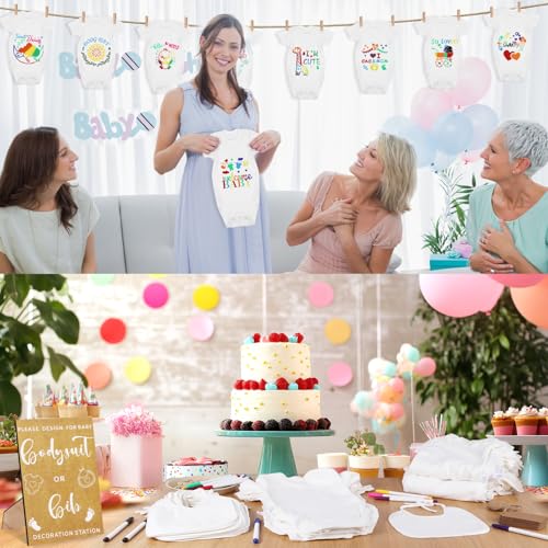 Pydeeirom Classic Kraft Baby Shower Decorating Kit – 201 Pcs including Bibs, Bodysuits, Signs, Stencils & Accessories