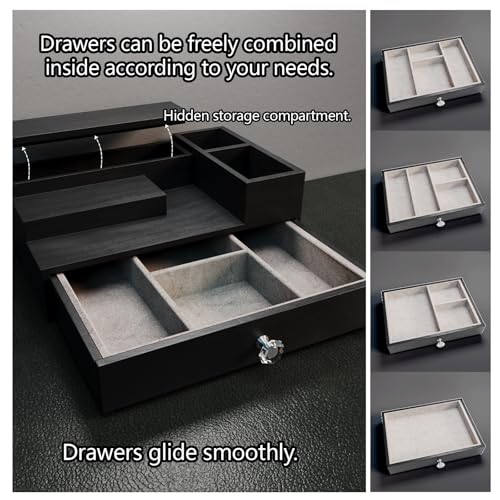 Wooden Cologne Stand Organizer with Hidden Drawer - Black, 01