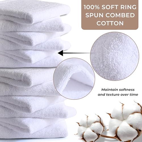White Extra Thick Cotton Washcloths 12x12 Inches - Set of 12 for Body & Face - Soft, Absorbent Bath Rags