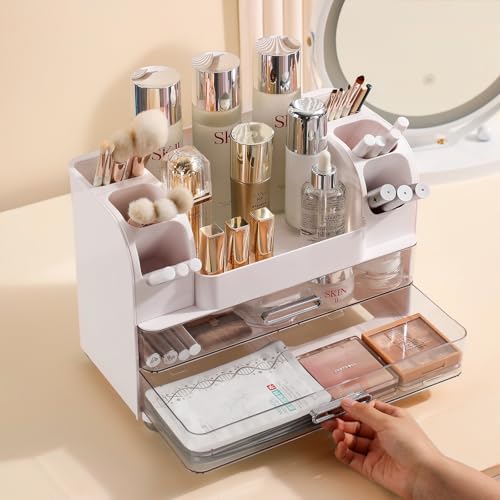 Anyoifax White Makeup Organizer with Large Drawers - Countertop Storage
