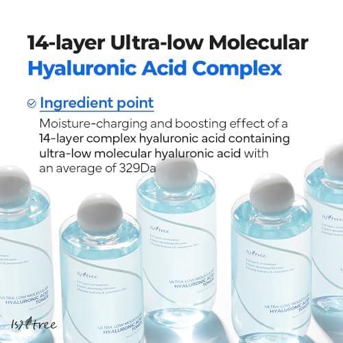 ISNTREE Ultra-Low Molecular Hyaluronic Acid Toner 300ml, 10.14 fl oz + Ultra-Low Molecular Hyaluronic Acid Serum 50ml, 1.69 fl oz