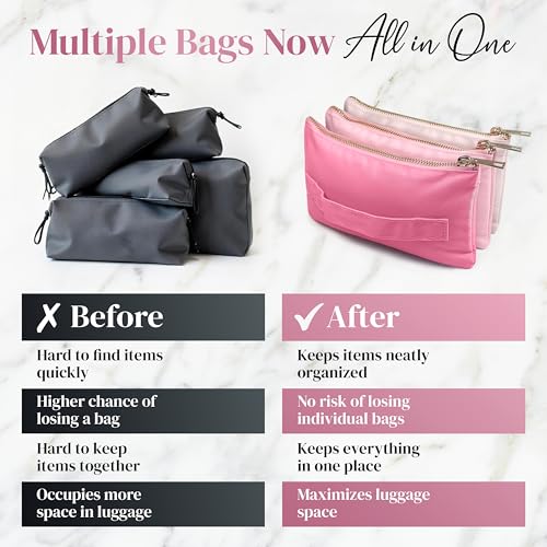 BOBBIE Accordion Travel Makeup Bag, Large Capacity Cosmetic Bags for Women, Durable & Compact Make up Organizer, Lightweight & Portable Zipper Pouch, Water-Resistant Toiletry Bag with 3 Compartments