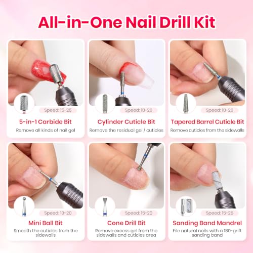 Beetles Cordless Nail Drill Kit Grey - 6 Drill Bits, 35 Speeds, Rechargeable