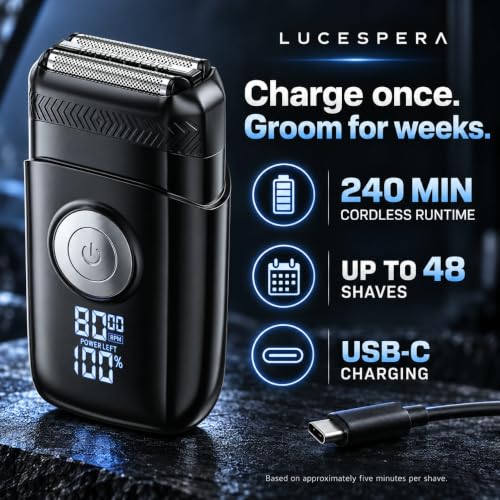 LUCESPERA Electric Foil Shaver for Men - Sensitive Skin, 240 Min USB-C Rechargeable
