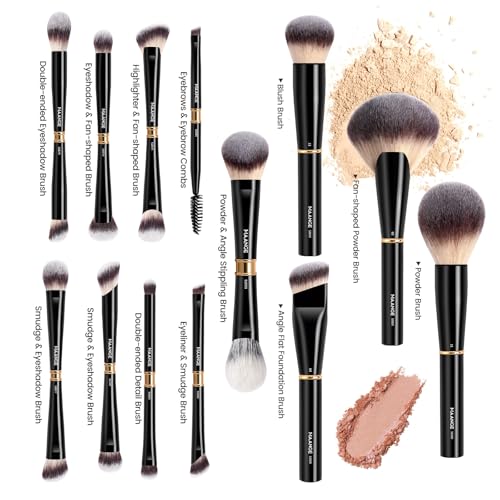 Black 13-Piece Makeup Brush Set with Case - Professional Face & Eye Brushes