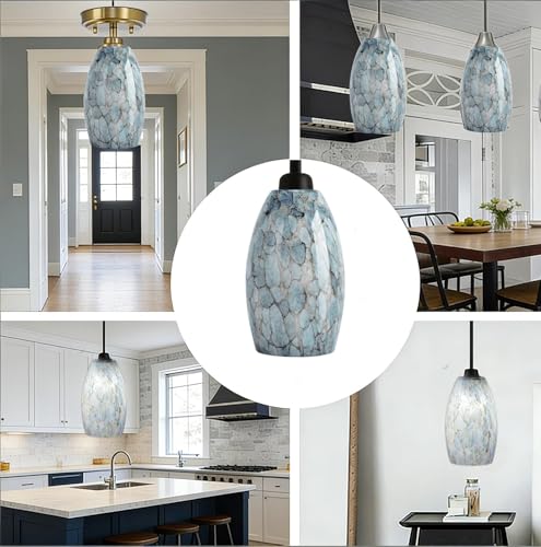 B&K Jasmine Blue Stone Crackle Glass Pendant Light Shade 7.64" - 3 Pack