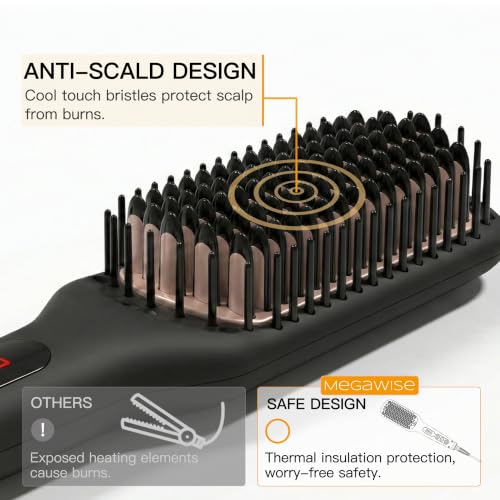 Black Ceramic Ionic Hair Straightener Brush - Fast Heat Up, Dual Voltage