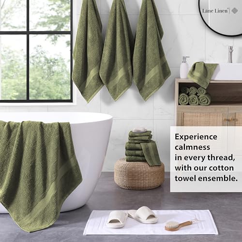 Lane Linen 18-Piece Bath Towel Set Oil Green - Large, Absorbent, Quick Dry
