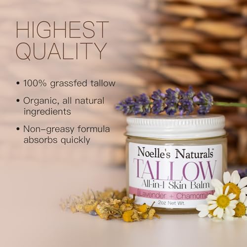 Organic Tallow Balm with Lavender & Chamomile - All-In-One Skin Moisturizer for Dry, Eczema & Sensitive Skin - 2oz Jar