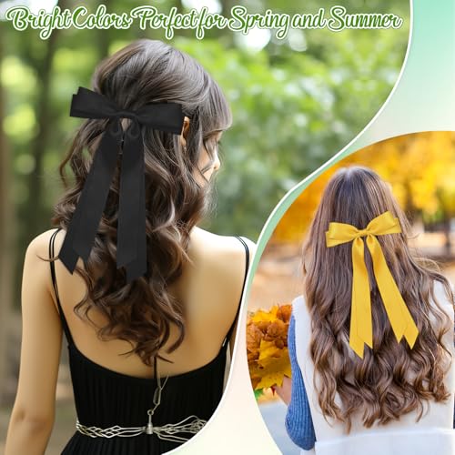 40 Colors Satin Hair Bows Bulk for Women Large Long Tail Hair Ribbons - Elegant Hair Clips & Barrettes