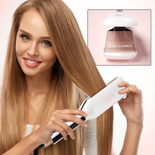 Wet to Straight Hair Straightener - 2.25 Inch Flat Iron with Steam - White