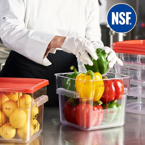 CURTA 6.0 Qt 4-Pack Food Storage Containers with Red Lids, NSF Commercial Grade, Square & Clear