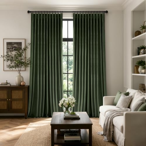 MIULEE Olive Green Velvet Curtains 70x108 Inches Set of 2 Extra Wide Blackout Drapes