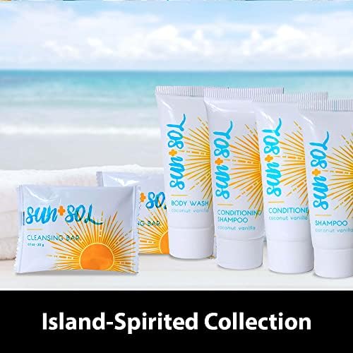 World Amenities Sun + Sol Luxurious Hand & Body Lotion With Warm Coconut & Vanilla Fragrances, Travel Size Toiletries, Mini Hotel Amenities