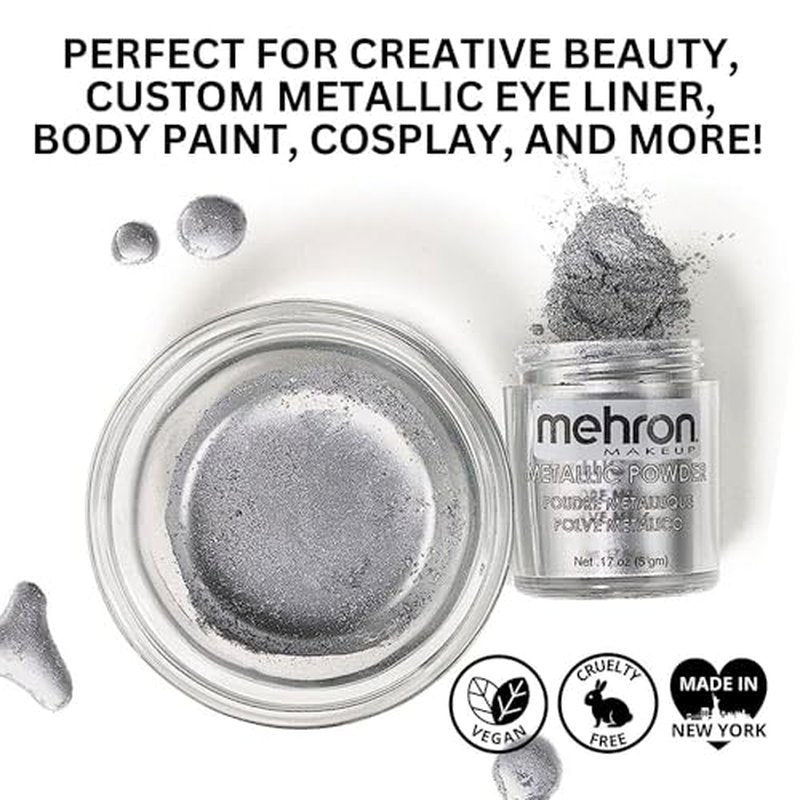 Mehron Makeup Metallic Powder (.17 oz) with Mixing Liquid (1 oz) (Silver)