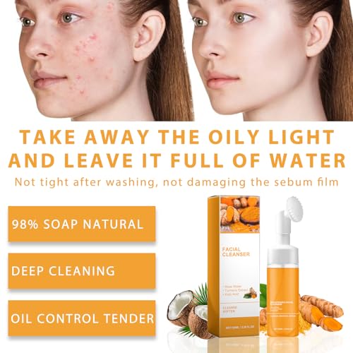 Turmeric Wash and Care Two Piece Set, Tuemeric Facial Cleanser & Turmeric Soap Combo, Turmeric Cleansing Mousse,For All Skin Types £¨1PCS Turmeric Wash+1PCS Turmeric Soap£©
