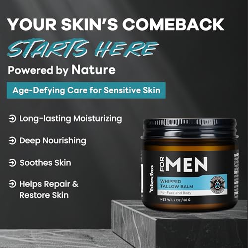 Wrinkle Defense Tallow Balm for Men ? Anti-Aging Whipped Beef Tallow with Jojoba Oil for Deep Hydration, Clean Scent Non-Greasy Skincare for Men