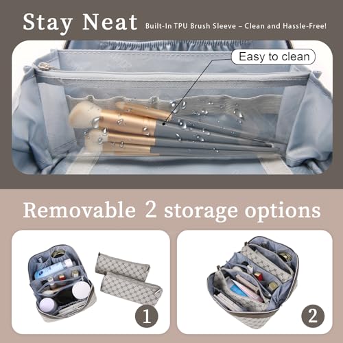 BOYATU Khaki 3-Piece Travel Makeup Bag Set with Large Compartments
