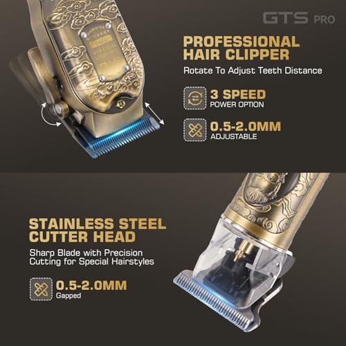GTS PRO Professional Cordless Hair Clippers for Men - Bronze LCD Display & Travel Case