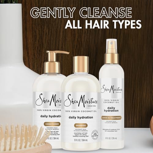 SheaMoisture Shampoo & Conditioner + Leave-in Treatment, Daily Hydration with Coconut Oil, Hair Detangler, Frizz Control, Cruelty-Free (3 Piece Set)