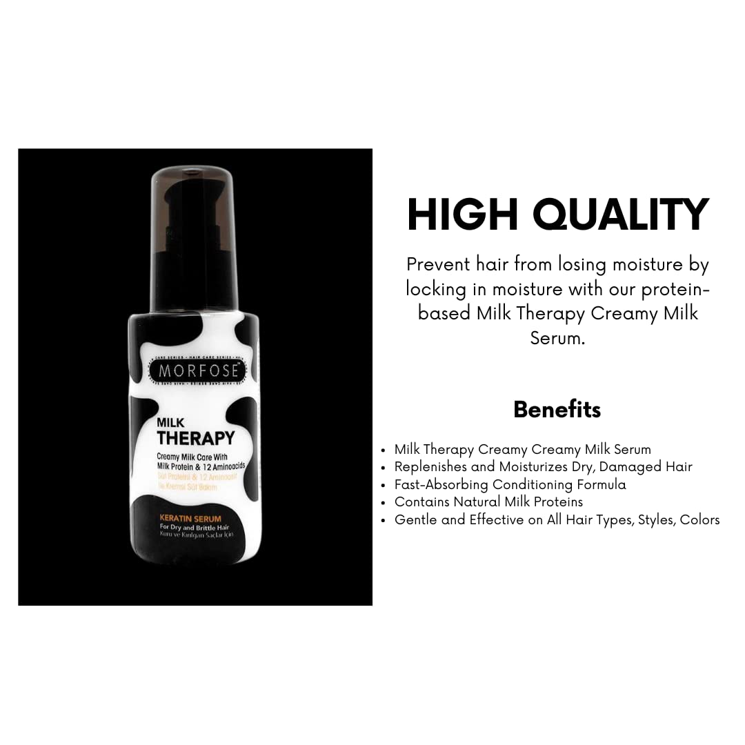 Morfose Milk Therapy Serum, Nurishment and Protection, Silkier, Shinier, Healthier-looking and Stronger Hair, Split-end Healing, provides Softness, Vitality and Radiance, 100 ml