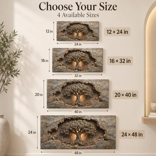 Large Tree of Life Canvas Wall Art 24x48 Inches - Rustic Home Decor