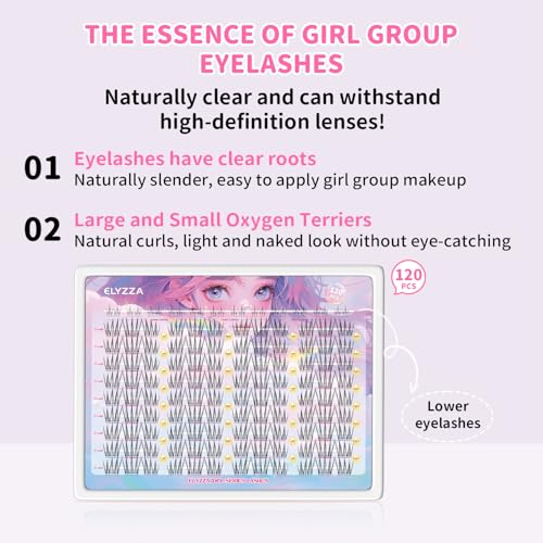 Elyzza Idol Lash Extension Kit 10-12mm Cluster Lashes With Thin Lash Band C+ Curl Natural Look False Eyelash Clusters With Bottom Lashes Faux Lash Clusters Extensions For DIY Individual Lashes at Home