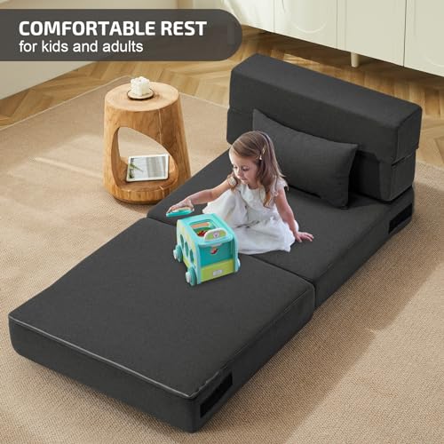 SUYOLS Dark Gray 28-Inch Folding Sofa Bed with Memory Foam Mattress & Pillow