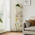 Tall Gold 6-Tier Bookshelf with Glass Shelves, Arched Design, 11.8x13.8x68.1 Inches