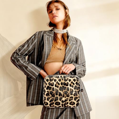 RRtide Leopard Makeup Bag with Lighted Mirror - Travel Cosmetic Organizer with Adjustable Dividers and 3 Light Settings