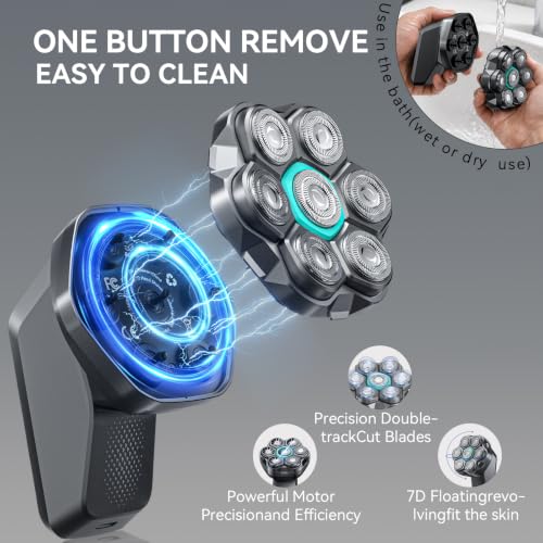 Kensen 7D Electric Head Shaver for Bald Men - Black, Waterproof Wet Dry Razor