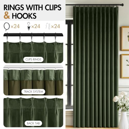 MIULEE Olive Green Velvet Curtains 70x108 Inches Set of 2 Extra Wide Blackout Drapes