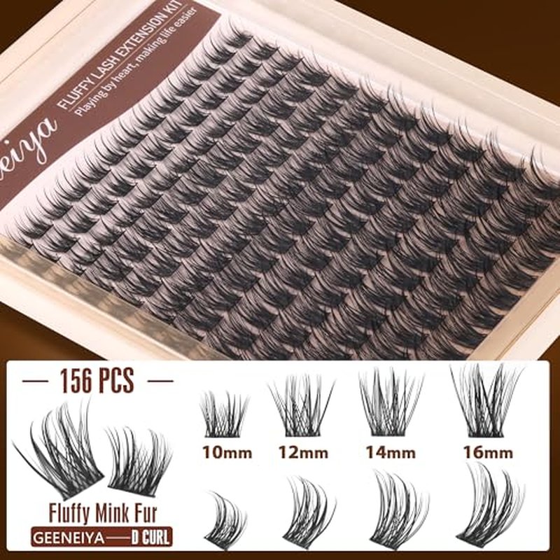 Geeneiya Wispy Lash Clusters Kit D Curl Eyelash Clusters Wispy 10-18MM DIY Lash Extension Kit Volume Cluster Eyelash Extensions Kit Individual Lashes with Waterproof Lash Bond and Seal for Beginners