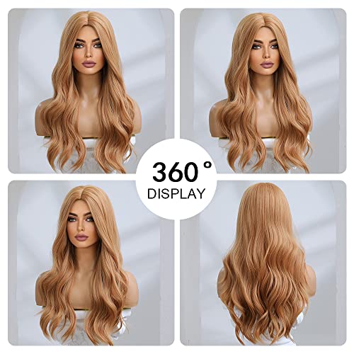 Long Wavy Strawberry Blonde Wigs for Women - 24 Inch Synthetic Heat-Resistant Hair, Natural Style - Variation: Strawberry Blonde 8044