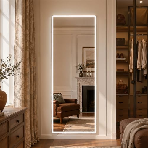 Simple Deluxe Rectangular Full Length Mirror with LED Lights, 71" x 26" Dimmable 3-Color Lighting