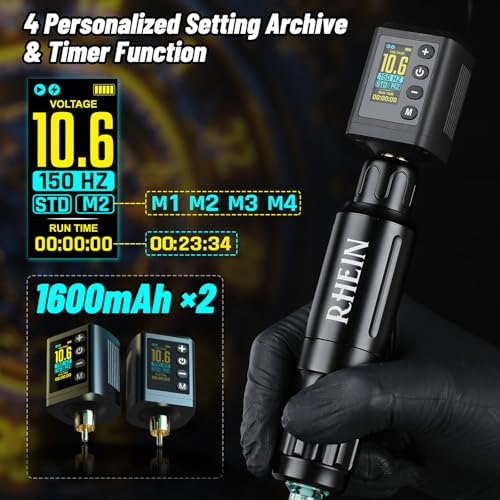 RHEIN Wireless Rotary Tattoo Pen Kit for Beginners - Complete Starter Set with 2 Power Supplies & Needles