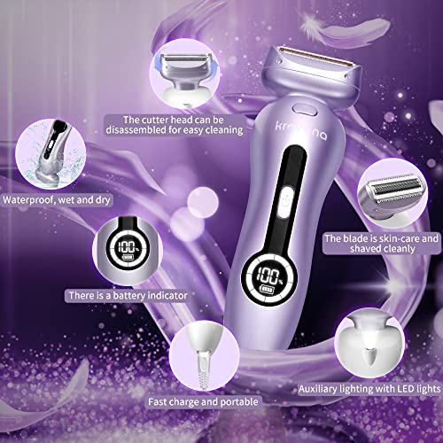 Electric Shaver for Women Electric Razor for Womens Bikini Legs Underarm Public Hairs Rechargeable Trimmer with Detachable Head Cordless Wet Dry Use,Replacement Women Shaver Head for Electric Razor