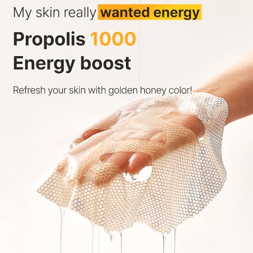 WELLDERMA Propolis 1000 Energy Boosting Sheet Mask ? 5 Sheets | Korean Face Mask for Hydration, Vitality & Radiant Care | Infused with Propolis Extract 1,000ppm & Honey