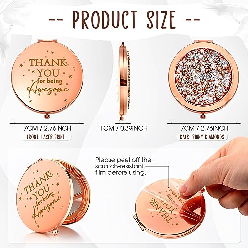 10 Pcs Employee Appreciation Compact Mirrors with Inspirational Words - Rose Gold, Double-Sided Magnification, Gift Set