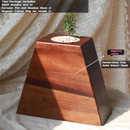Walnut Urn for Ashes with Removable Planter Lid – Solid Wood Memorial Keepsake