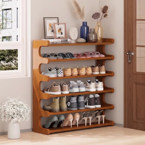 Leo IRis Brown Bamboo 4-6 Tier Shoe Rack - Space Saving Entryway Organizer