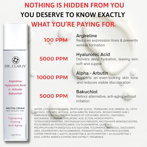Neck Tightening Cream with Argireline AH-8, Bakuchiol, Hyaluronic Acid & Alpha Arbutin ? Firming Moisturizer for Face, Neck & D?collet? ? Anti-Wrinkle Cream for Women & Men ? 1.76 Oz